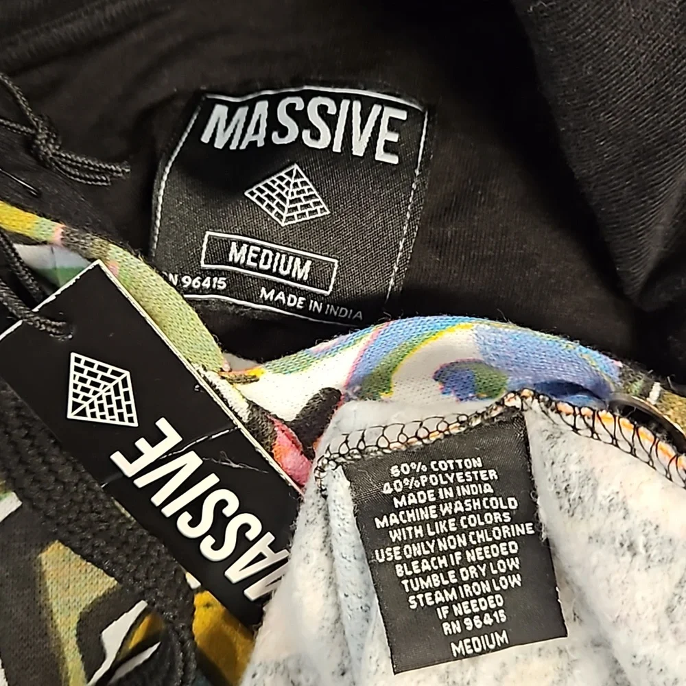 MASSIVE Y2K Abstract graffiti print hoodie kangaroo pocket NWT UNISEX vibrant - Picture 4 of 8